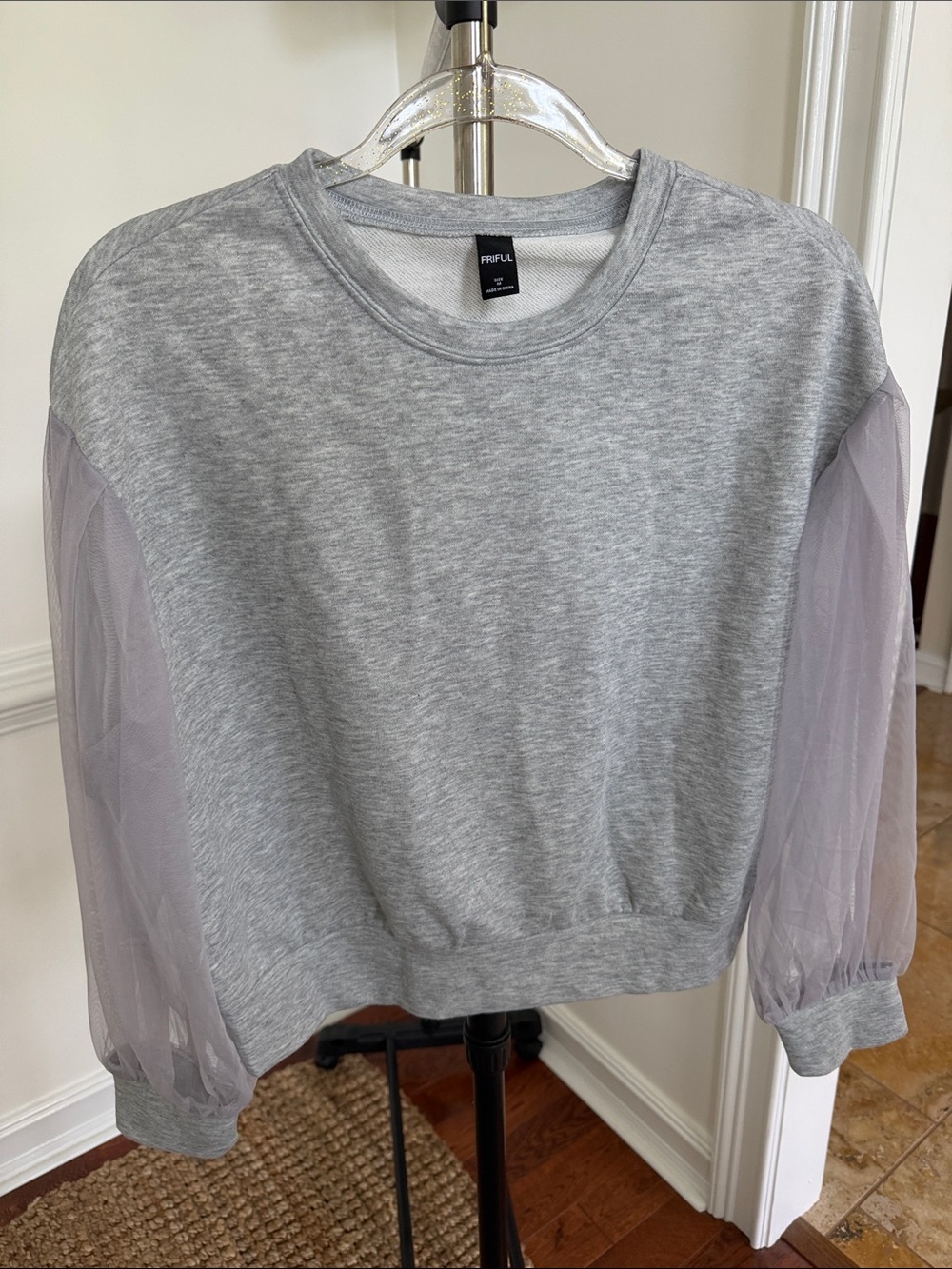 Gray Mesh-Sleeve Sweatshirt